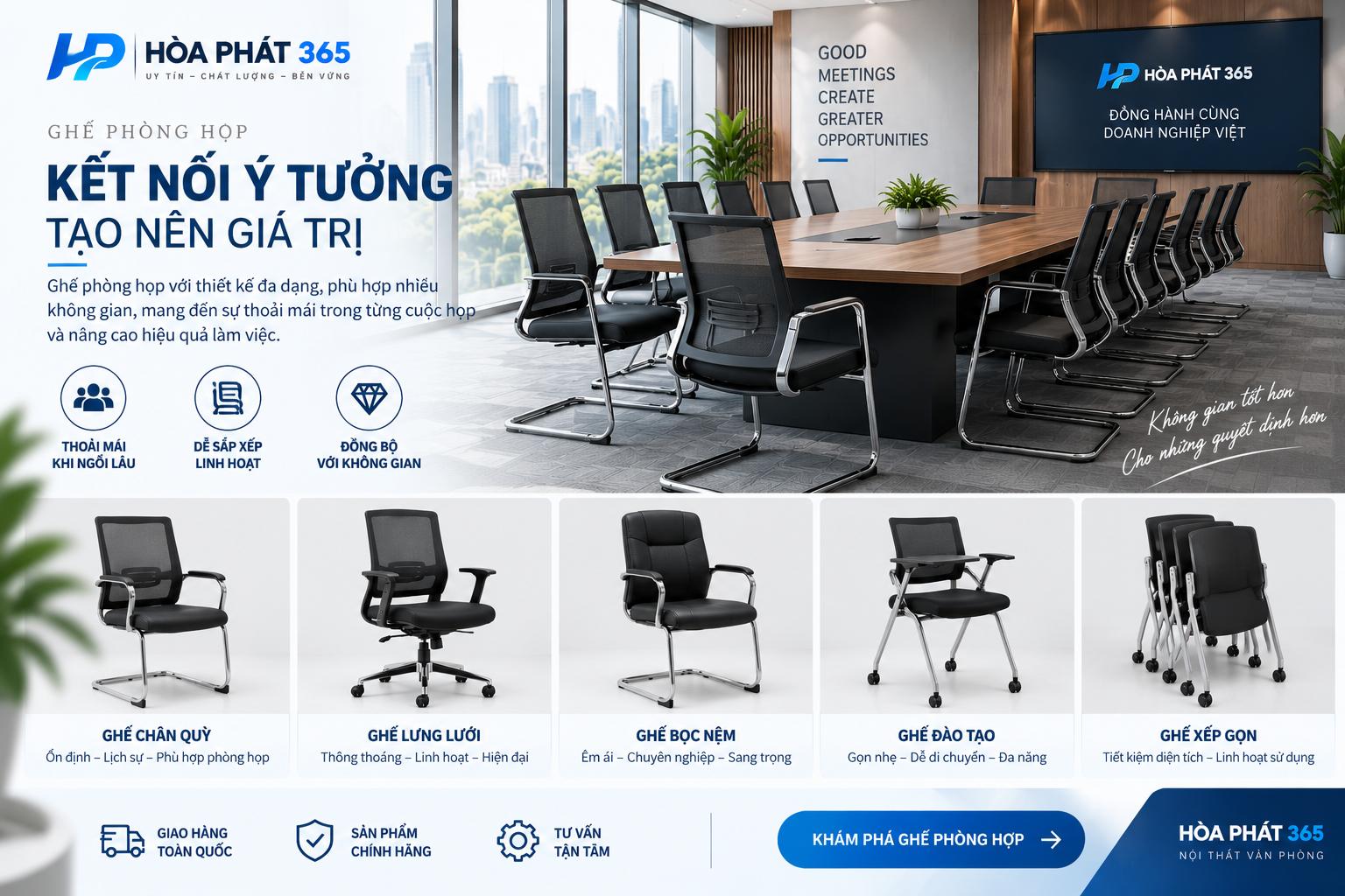 Ghế phòng họp phù hợp với nhiều không gian