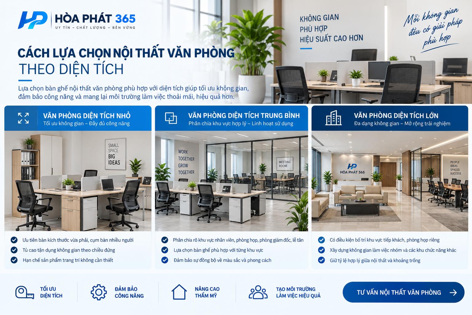 Cách lựa chọn nội thất văn phòng theo diện tích