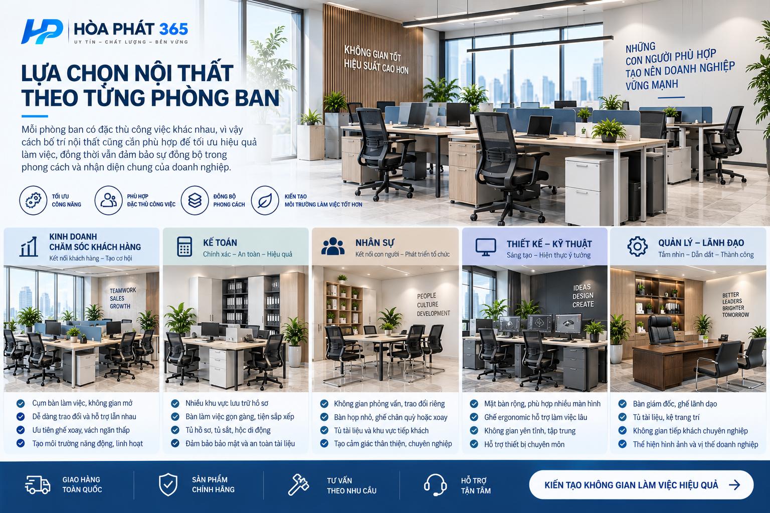 Lựa chọn nội thất theo từng phòng ban
